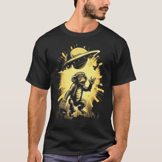 Alien Abduction Monkey Ape UFO Spaceship Extraterr T-shirt (Voorkant)