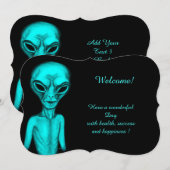 Alien , add Jouw tekst Invitation Kaart (Voorkant / Achterkant)