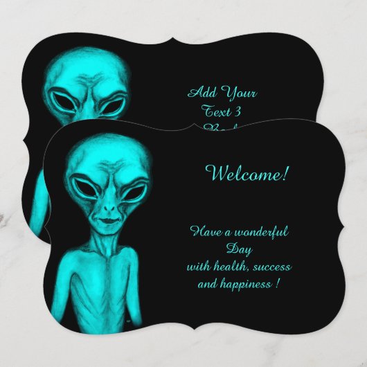 Alien , add Jouw tekst Invitation Kaart (Voorkant / Achterkant)