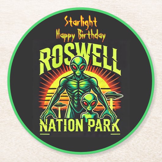 Alien Adventures Start Here in Roswell! Ronde Kartonnen Onderzetter (Voorkant)