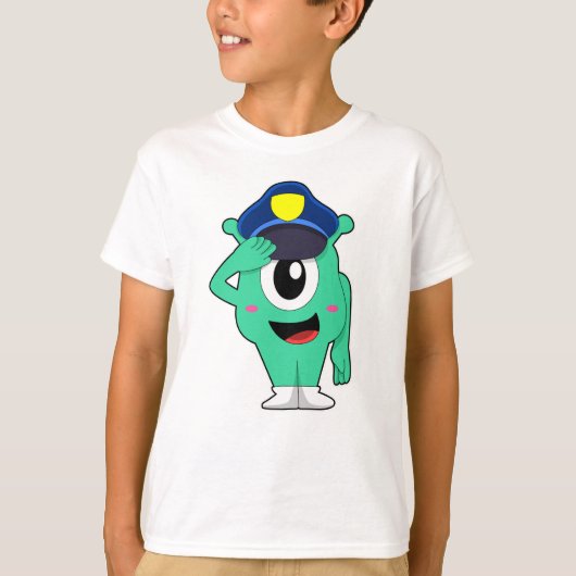 Alien als politieagent met pet van politie t-shirt (Voorkant)