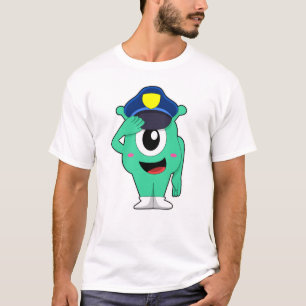 Alien als politieagent met pet van politie t-shirt