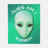 Alien Am I Green Grapny Alien Face met zwarte ogen Fleece Deken (Voorkant)