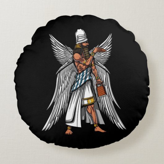 Alien Anunnaki God Ancient Sumerian King Rond Kussen (Voorkant)