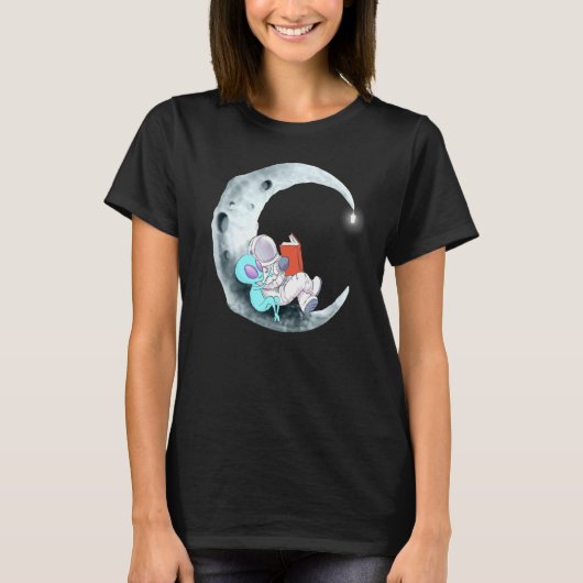 Alien Astronaut Reading Books in Space T-shirt (Voorkant)