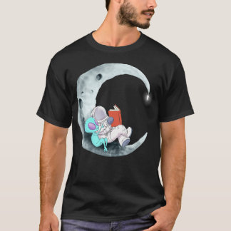 Alien Astronaut Reading Books in Space T-shirt