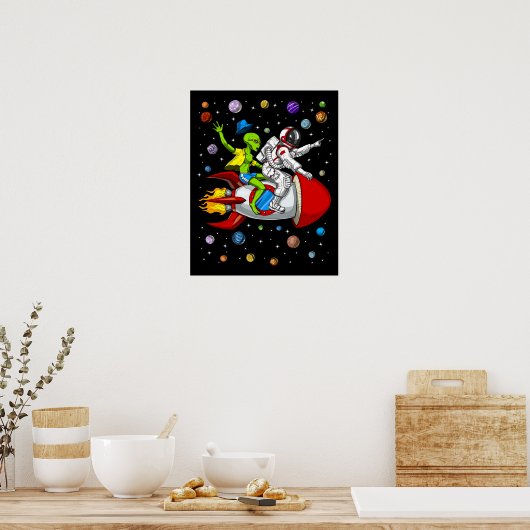 Alien astronaut ruimteavontuur poster (Keuken)