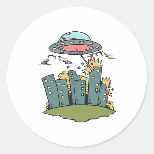 Alien Attack Ronde Sticker (Voorkant)