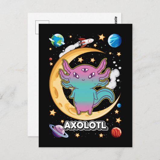 Alien Axolotl Pastel Gothic Space Crescent Briefkaart (Voorkant / Achterkant)