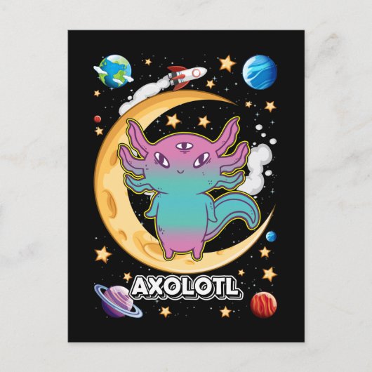 Alien Axolotl Pastel Gothic Space Crescent Briefkaart (Voorkant)