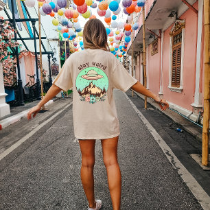 Alien Back print UFO, blijf vloeiend, stijl T-shirt