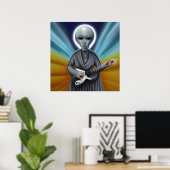 Alien basgitarist speelt zijn hart uit poster (Thuiskantoor)