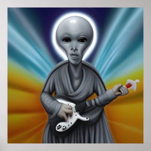 Alien basgitarist speelt zijn hart uit poster (Voorkant)