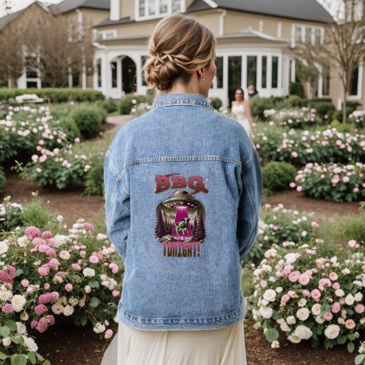 Alien BBQ Koe ontvoering grap Denim Jacket (Huwelijk Achterkant)
