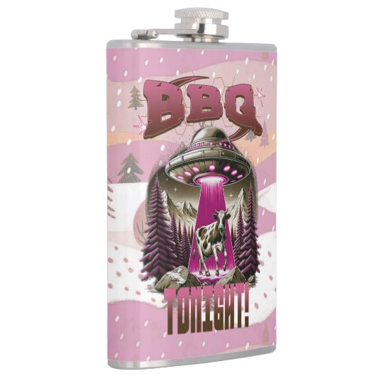 Alien BBQ Koe ontvoering grap Heupfles (Rechts)