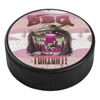 Alien BBQ Koe ontvoering grap Hockey Puck