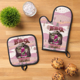 Alien BBQ Koe ontvoering grap Ovenwant & Pannenlap Set