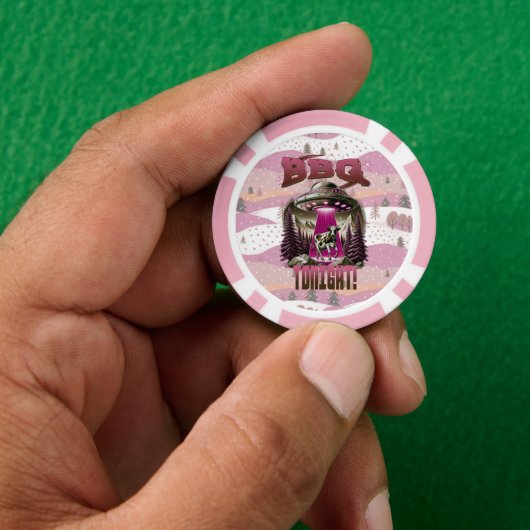 Alien BBQ Koe ontvoering grap Poker Chips (Hand)