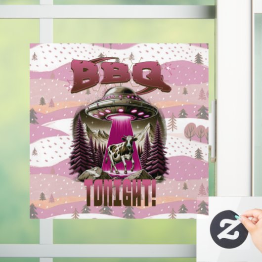 Alien BBQ Koe ontvoering grap Raamsticker (Huis)