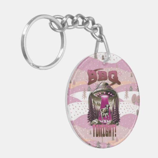 Alien BBQ Koe ontvoering grap Sleutelhanger (Voorkant Links)