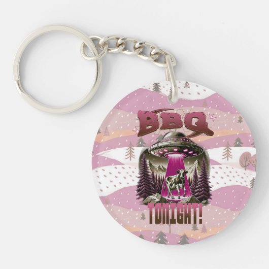 Alien BBQ Koe ontvoering grap Sleutelhanger (Voorkant)