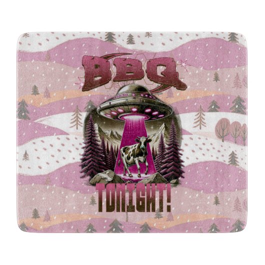 Alien BBQ Koe ontvoering grap Snijplank (Voorkant)