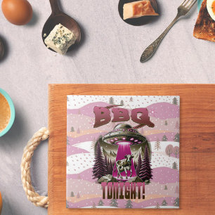 Alien BBQ Koe ontvoering grap Tegeltje