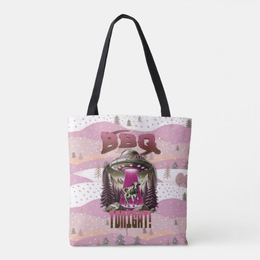 Alien BBQ Koe ontvoering grap Tote Bag (Achterkant)