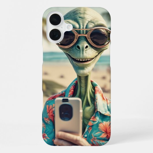 Alien Beach Selfie Retro Art iPhone Hoesje (Achterkant)