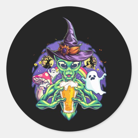 Alien Beer Vredesbord Lazy Drink Halloween Zomb Ronde Sticker (Voorkant)
