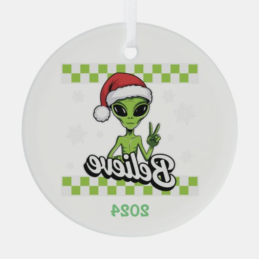 Alien Believe Glas Ornament (Achterkant)