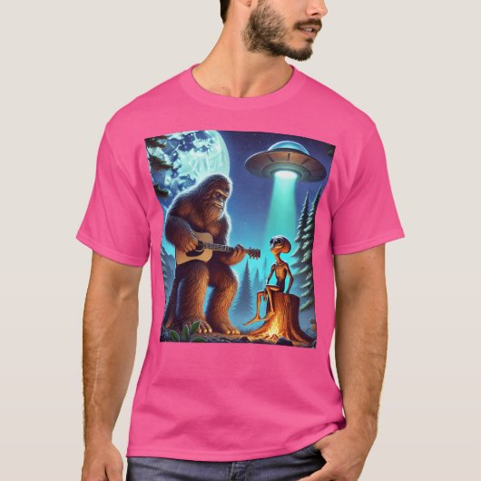 Alien Bigfoot Gitaar Sasquatch UFO Gifts Voor Mann T-shirt (Voorkant)