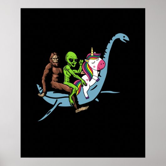 Alien Bigfoot Unicorn Riding Loch Ness Monster Poster (Voorkant)