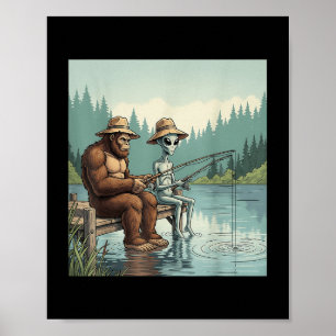 Alien Bigfoot Vist Sasquatch Vissende visser Poster