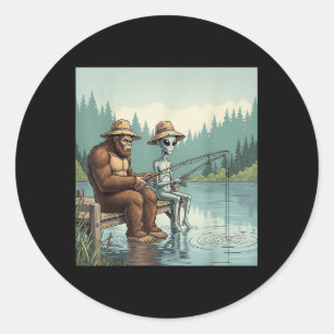 Alien Bigfoot Vist Sasquatch Vissende visser Ronde Sticker