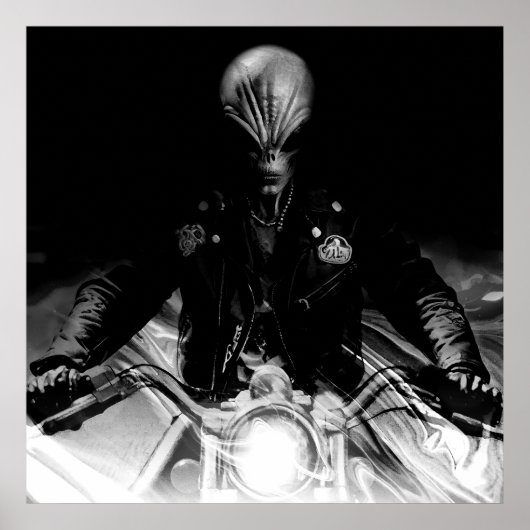 Alien Biker (Black & White versie) Poster (Voorkant)