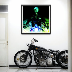 Alien Biker (Neon versie) Poster