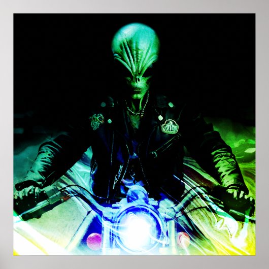 Alien Biker (Neon versie) Poster (Voorkant)
