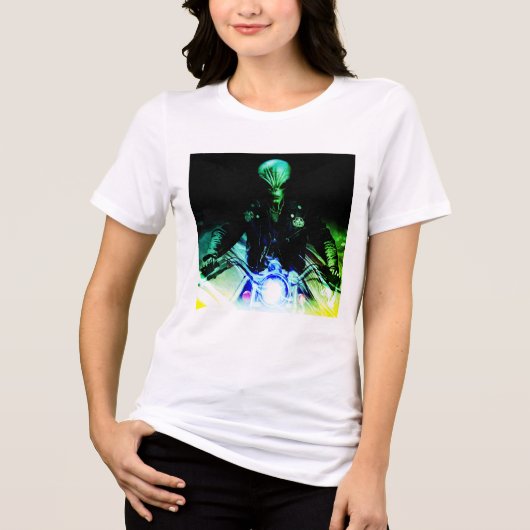 Alien Biker (Neon versie) Tri-Blend Shirt (Voorkant)