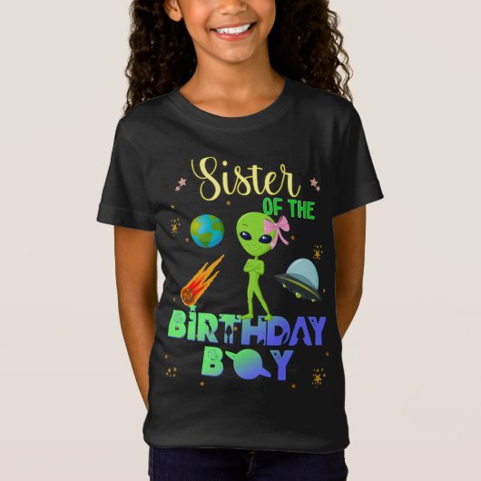 Alien Birthday Boy Party Theme Spaceship Sister T-shirt (Voorkant)