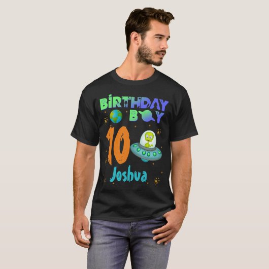 Alien Birthday Boy Party Theme Spaceship T-shirt (Voorkant volledig)