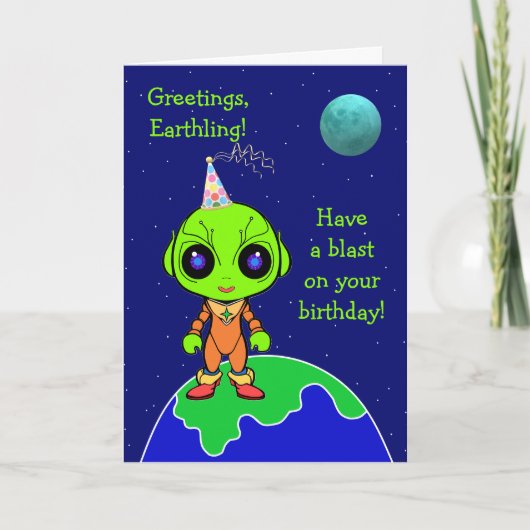 Alien Birthday Gevouwen kaart voor kinderen door J (Voorkant)