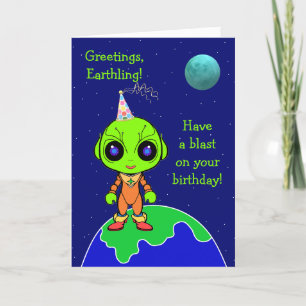 Alien Birthday Gevouwen kaart voor kinderen door J
