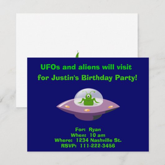 Alien Birthday Invitation Kaart (Voorkant / Achterkant)