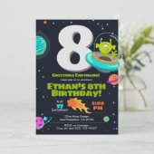 Alien Birthday Invitation, Space Birthday Invite Kaart (Staand voorkant)