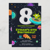 Alien Birthday Invitation, Space Birthday Invite Kaart (Voorkant / Achterkant)