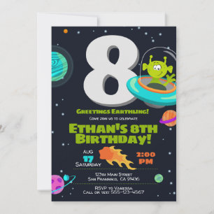 Alien Birthday Invitation, Space Birthday Invite Kaart