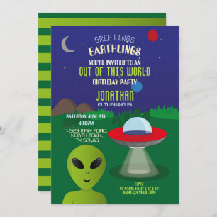 Alien Birthday Spaceship Aliens Invasion Space Fun Kaart