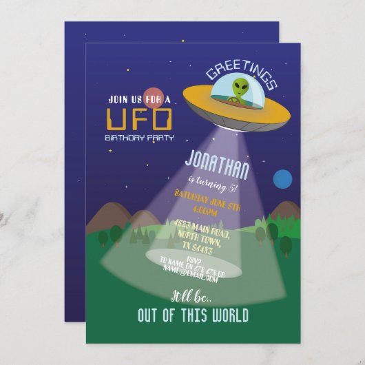Alien Birthday Spaceship Aliens Invasion Space UFO Kaart (Voorkant / Achterkant)