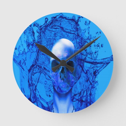 Alien blauwe schedel ronde klok (Voorkant)